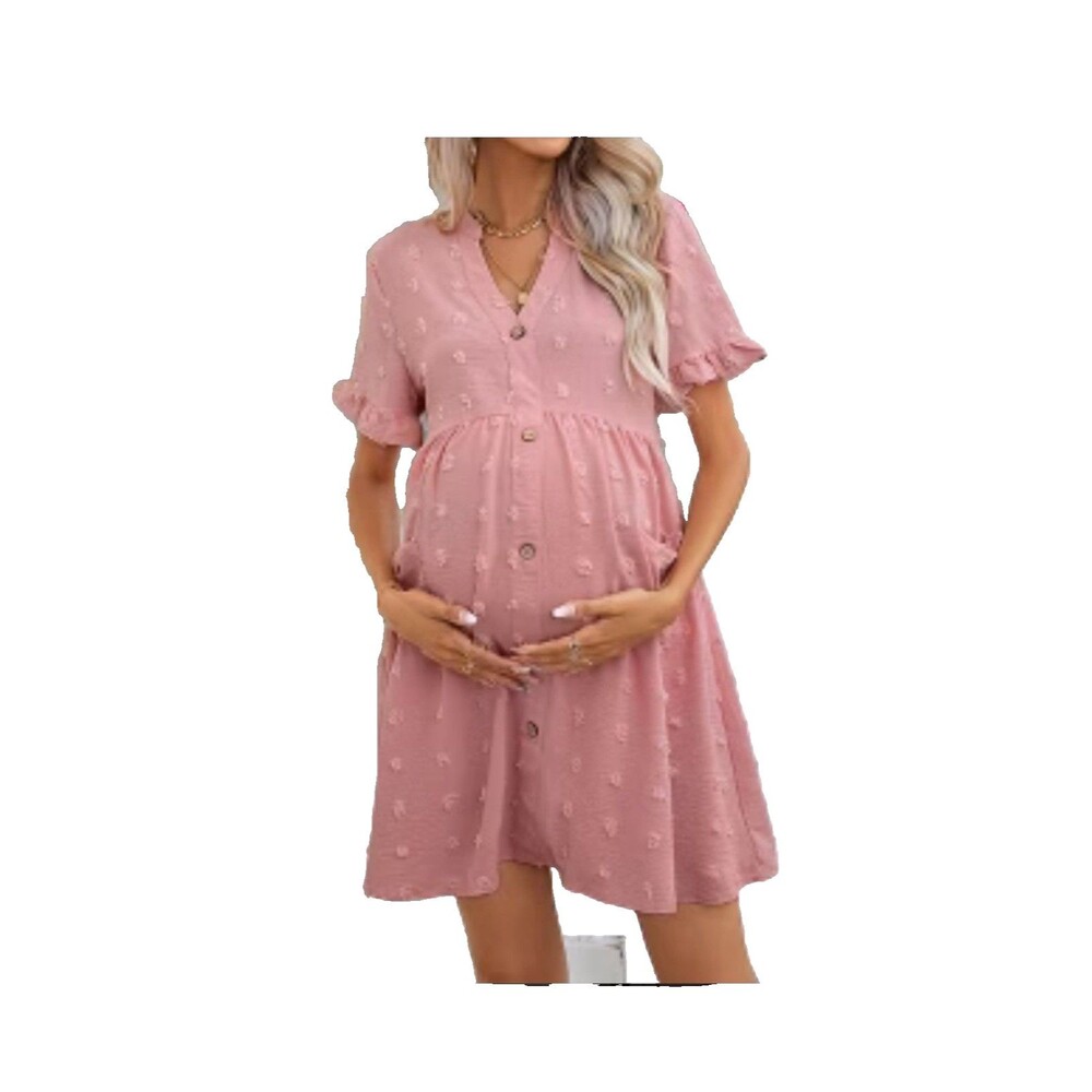 NWT Mauve Maternity Swiss Dot V Neck Short Sleeve Button Down Mini Dress Sz 2XL